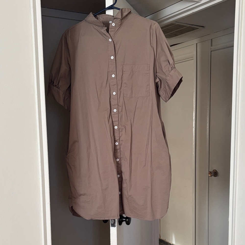 Brown Button-Up Shirt Dress